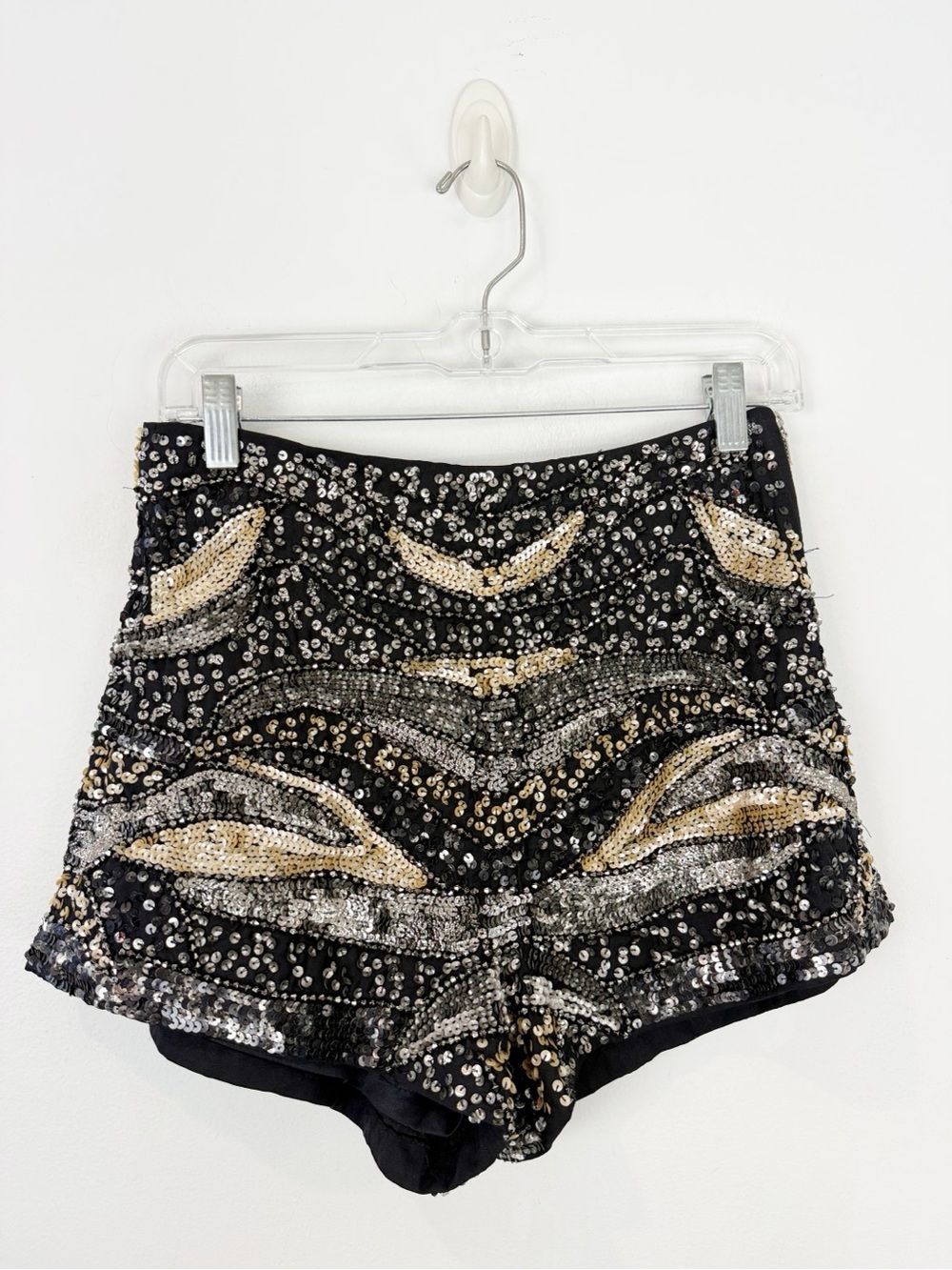 Zara Sequin Embellished High Waist Lined Shorts Size Small NWT